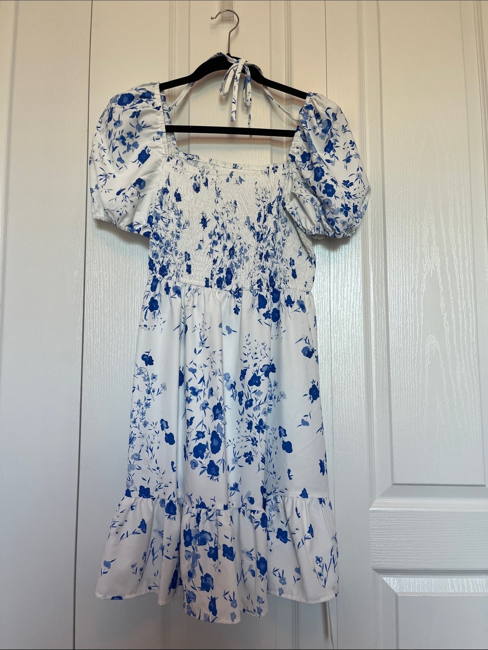 Cupshe Blue Floral Square Neck Puff Sleeve Mini Dress
